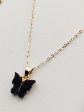 Butterfly Gold Plate Chain Necklace with  Butterfly Pendant In Black
